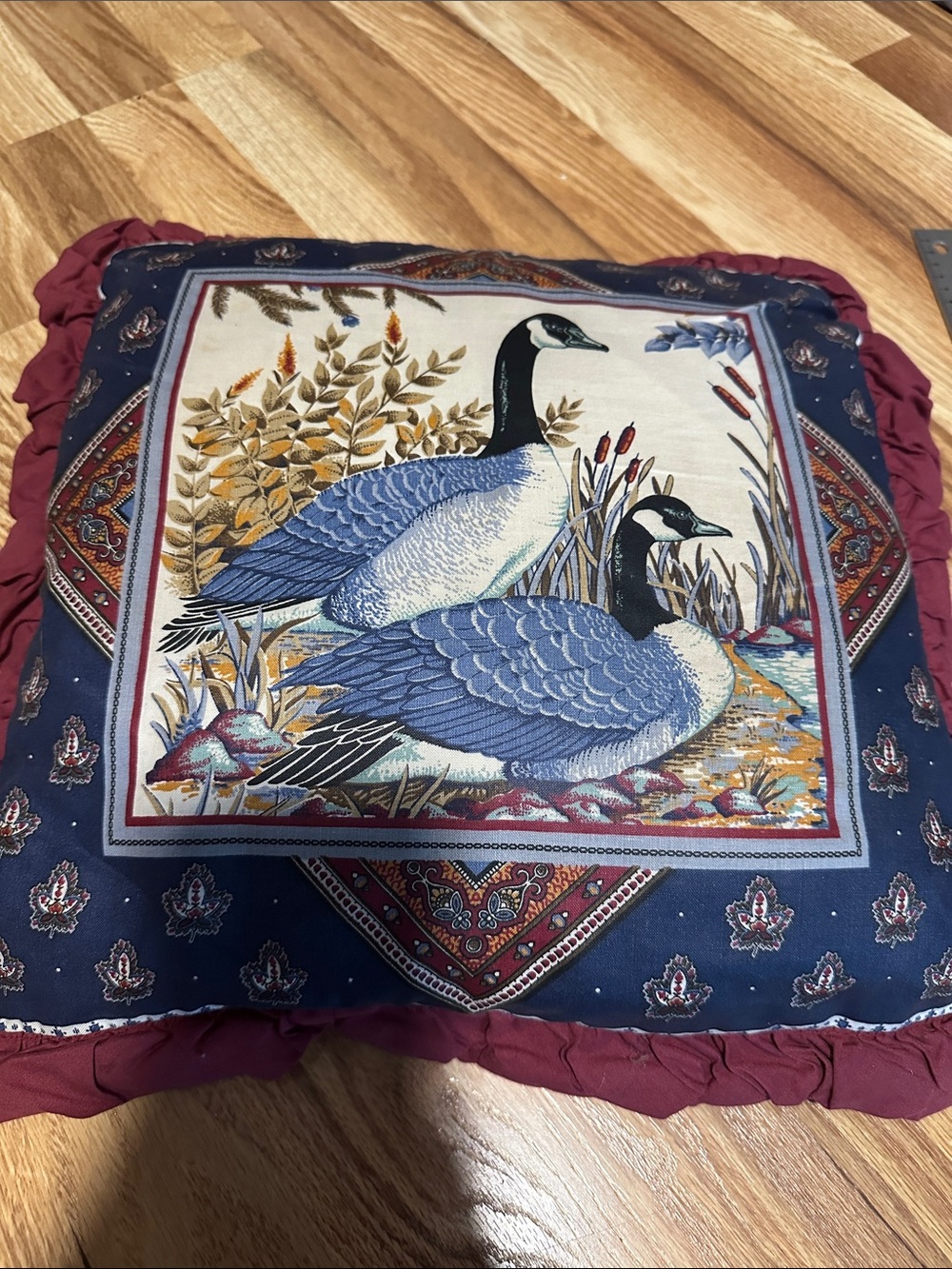 Decorative Canada Goose Throw Pillow with Blue Goose Motif Vintage